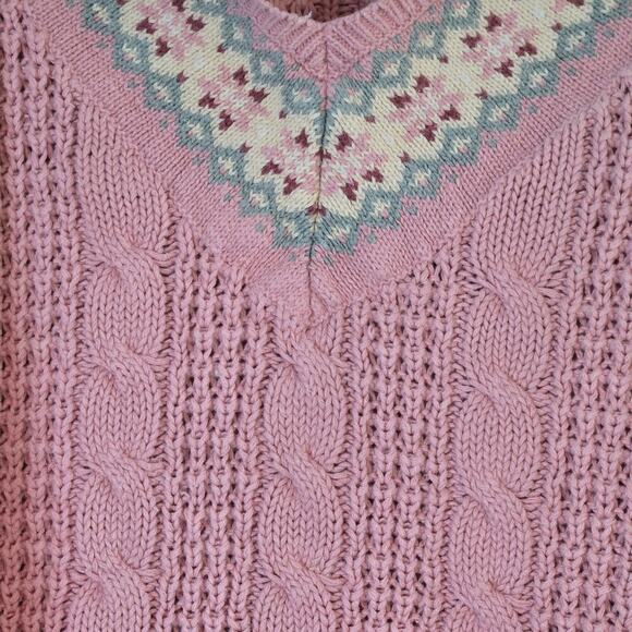 Pink WeatherVane Sweater floral bordered V Neck - Picture 3 of 4